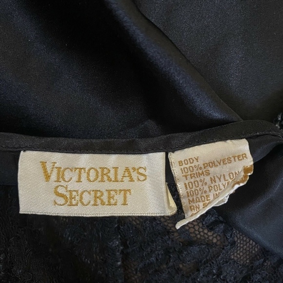 VTG Victoria's Secret Gold Label Satin Long Nightgown Slip Black SLITS Size P - Picture 6 of 6